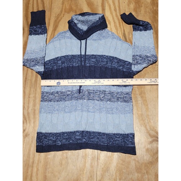 Chaps Striped Cowel Funnel Neck Cable Knit Sweater Blue Women XL @F1 - Picture 5 of 7